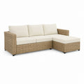 Canapé de jardin d’angle 3 places avec méridienne beige en résine tressée PE 220 x 145 x 85 cm