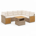 Salon de jardin d'angle 5 places avec table basse beige et naturel en résine tressée PE 250 x 250 cm