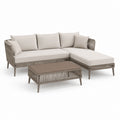 Salon de jardin d'angle 5 places beige en aluminium et corde PE avec table basse 230 x 160 x 78 cm