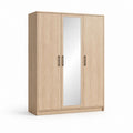 Armoire 3 portes avec miroir rectangulaire chêne clair en panneaux de particules 120 x 190 x 52 cm