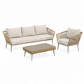 Salon de jardin 3 pièces beige en résine tressée PE avec canapé 3 places fauteuil et table basse 200 x 78 x 77 cm