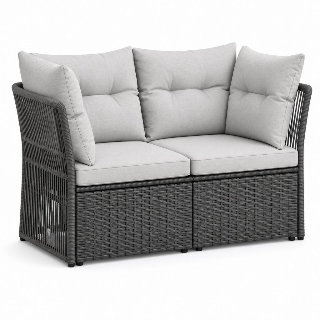 Canapé de jardin 2 places gris en résine tressée PE avec coussins 130 x 78 x 76 cm