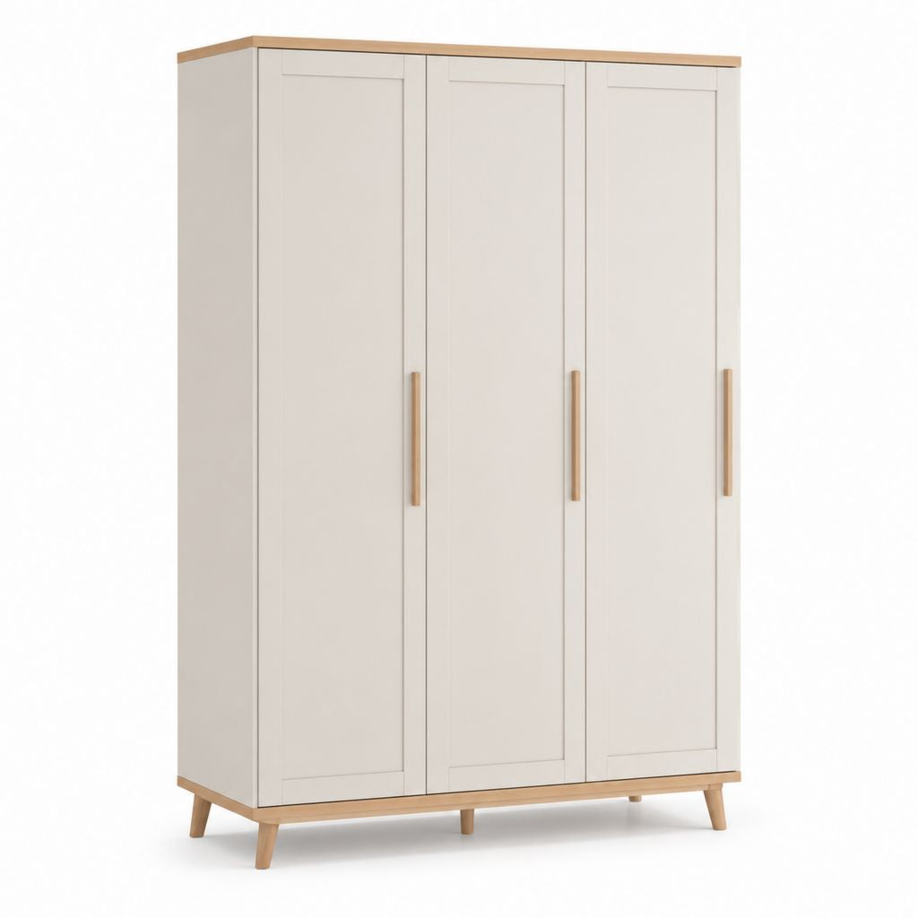 Armoire 3 portes blanche et chêne en panneaux de particules 120 x 52 x 190 cm