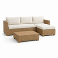 Salon de jardin d’angle 3 places avec table basse beige en résine tressée PE 220 x 150 x 82 cm