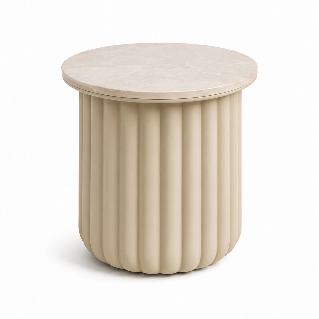 Table d'appoint ronde beige en MDF avec plateau effet pierre Ø 45 cm x H 50 cm