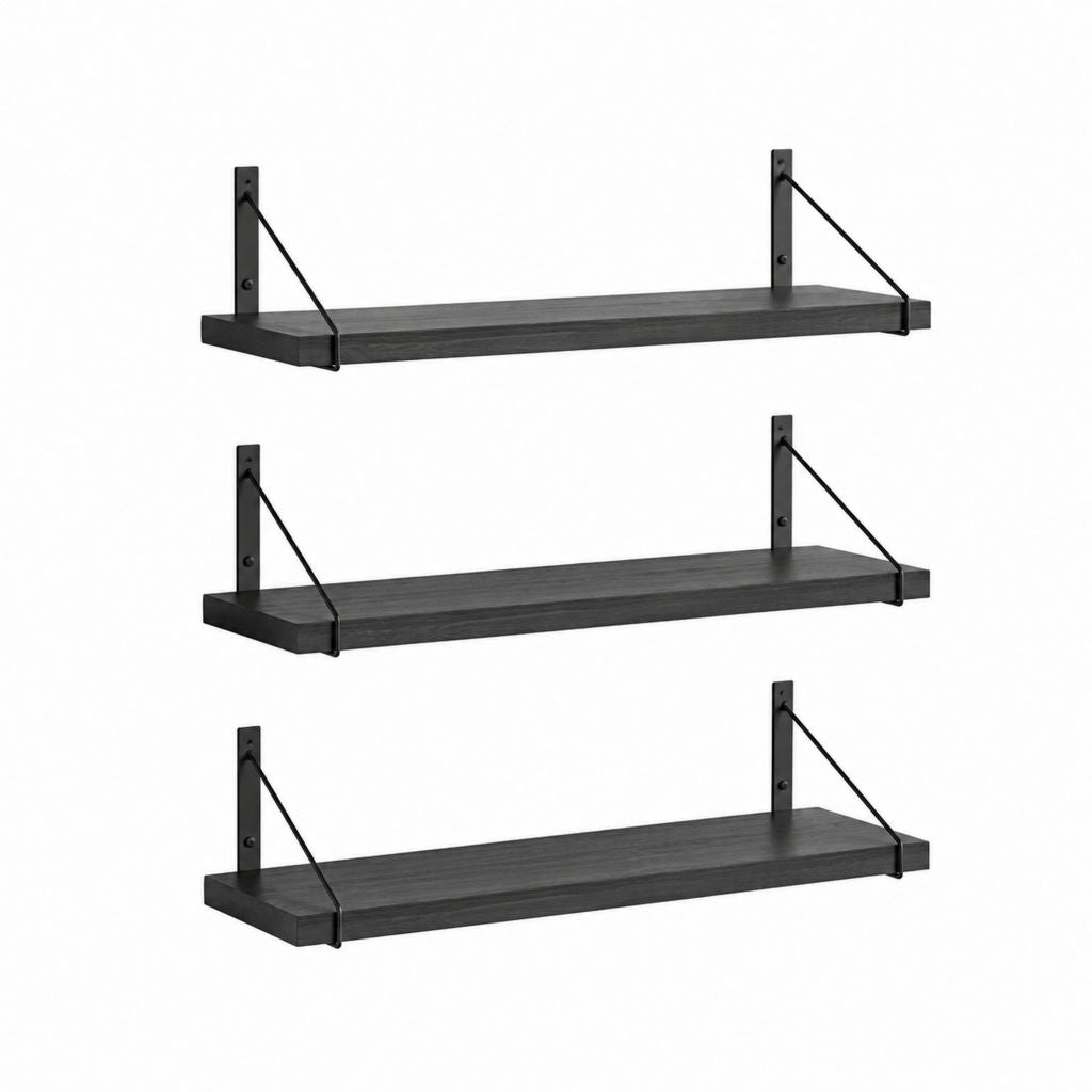 Lot de 3 étagères murales noires en MDF et acier 60 x 20 x 20 cm