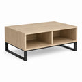 Table basse avec rangement chêne clair noir en panneaux de particules et acier rectangulaire 100 x 60 x 45 cm