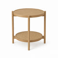 Table d'appoint ronde beige en chêne massif et rotin Ø 45 x H 55 cm