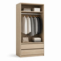 Armoire ouverte chêne clair en panneaux de particules mélaminés 80 x 50 x 180 cm avec penderie et 2 tiroirs