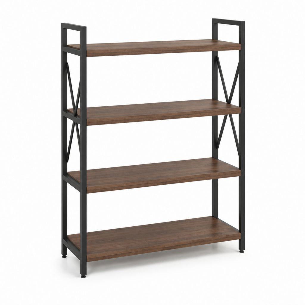 Étagère de rangement 4 niveaux marron foncé et noir en panneau de particules et acier 80 x 30 x 140 cm