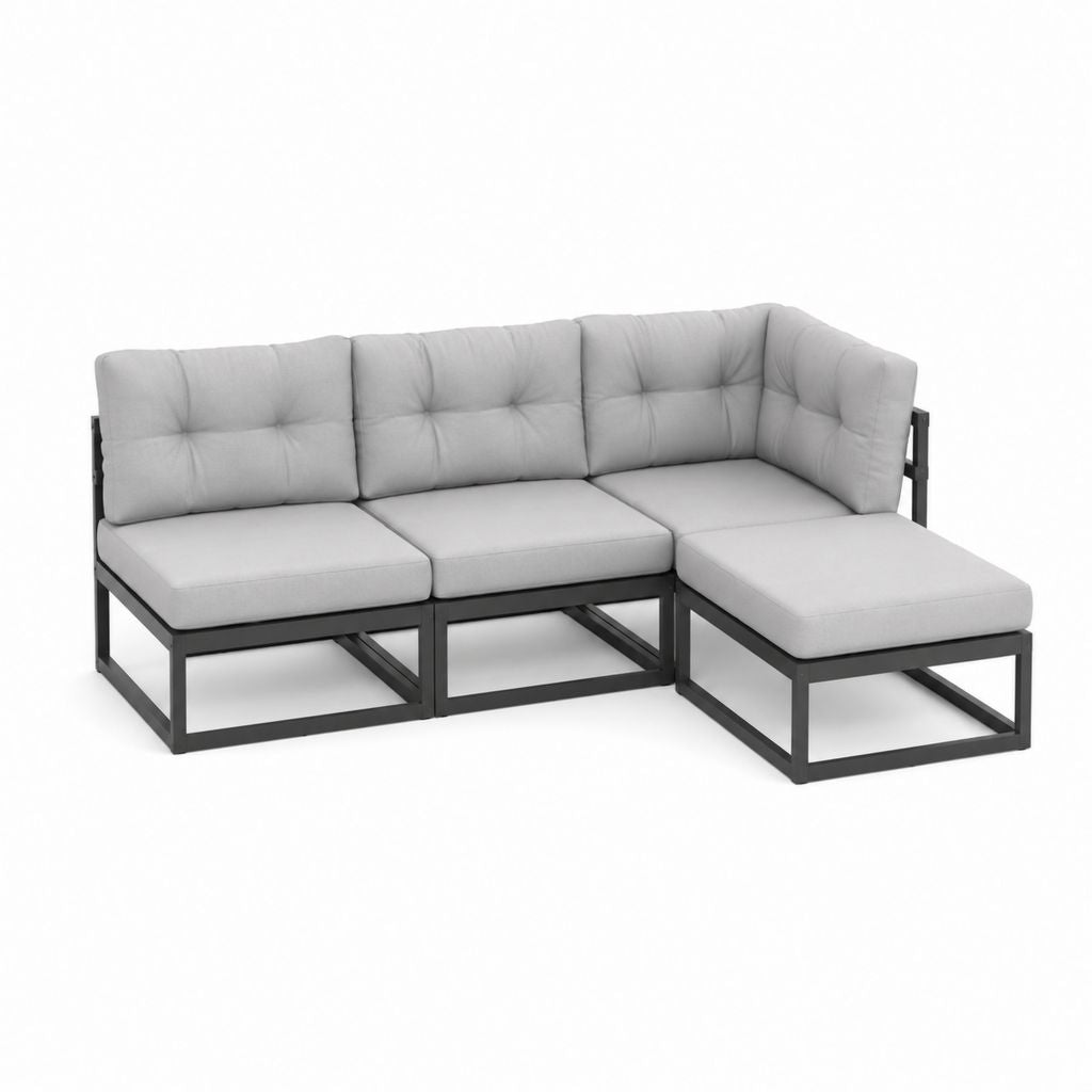 Canapé de jardin d’angle 3 places gris en acier avec coussins 210 x 140 x 65 cm