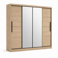 Armoire à portes coulissantes chêne clair en panneaux de particules mélaminés avec 2 miroirs 250 x 220 x 62 cm