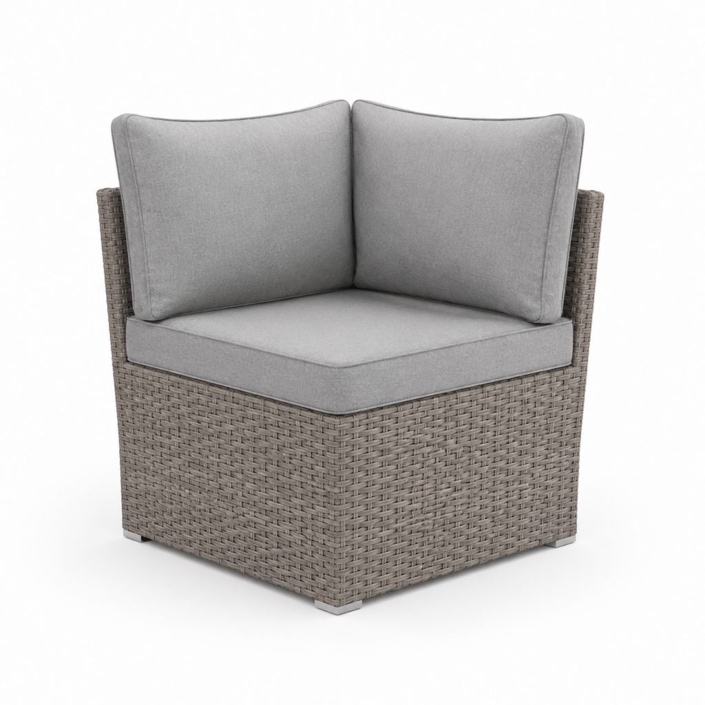 Fauteuil d'angle de jardin gris en résine tressée PE avec coussins 80 x 80 x 75 cm