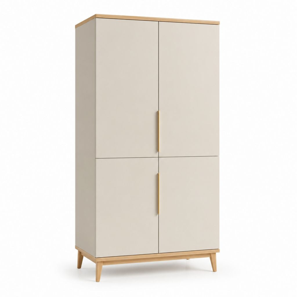 Armoire de chambre 4 portes beige et chêne en panneaux MDF 90 x 50 x 180 cm