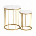 Lot de 2 tables d'appoint rondes blanc marbré et doré en MDF et acier Ø 50 x H 60 cm et Ø 40 x H 50 cm
