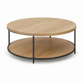 Table basse ronde chêne clair et acier noir avec plateau de rangement 80 x 80 x 45 cm
