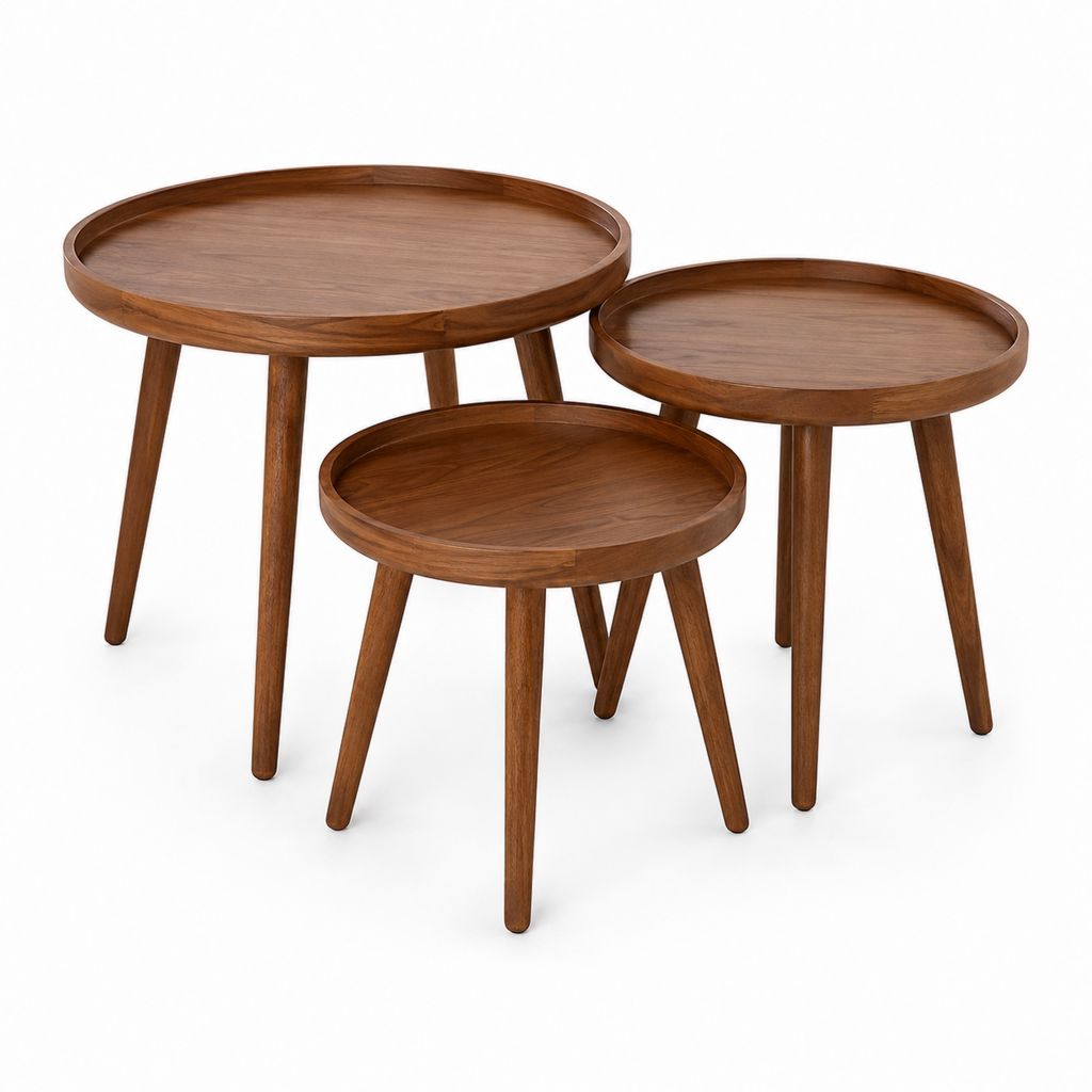 Tables basses gigognes rondes lot de 3 marron en bois massif Ø 60 x H 50 cm Ø 50 x H 45 cm Ø 40 x H 40 cm