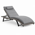 Bain de soleil inclinable gris en résine tressée PE avec coussin 200 x 65 x 30 cm
