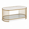 Table basse ovale blanche et dorée en verre trempé et acier 120 x 60 x 45 cm