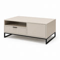 Table basse rectangulaire beige en MDF mélaminé avec piètement en acier 100 x 60 x 45 cm