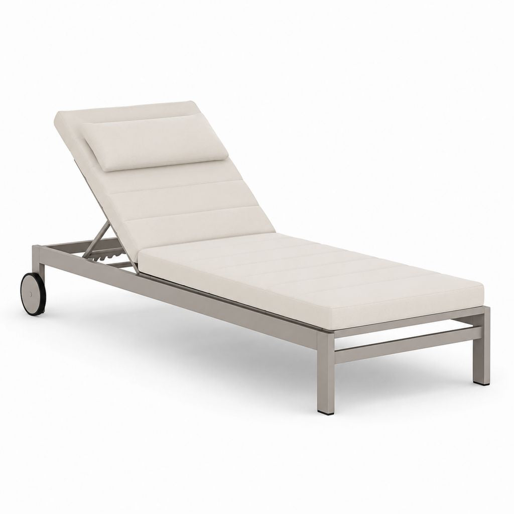 Bain de soleil à roulettes gris et beige en aluminium avec coussin polyester 200 x 70 x 35 cm
